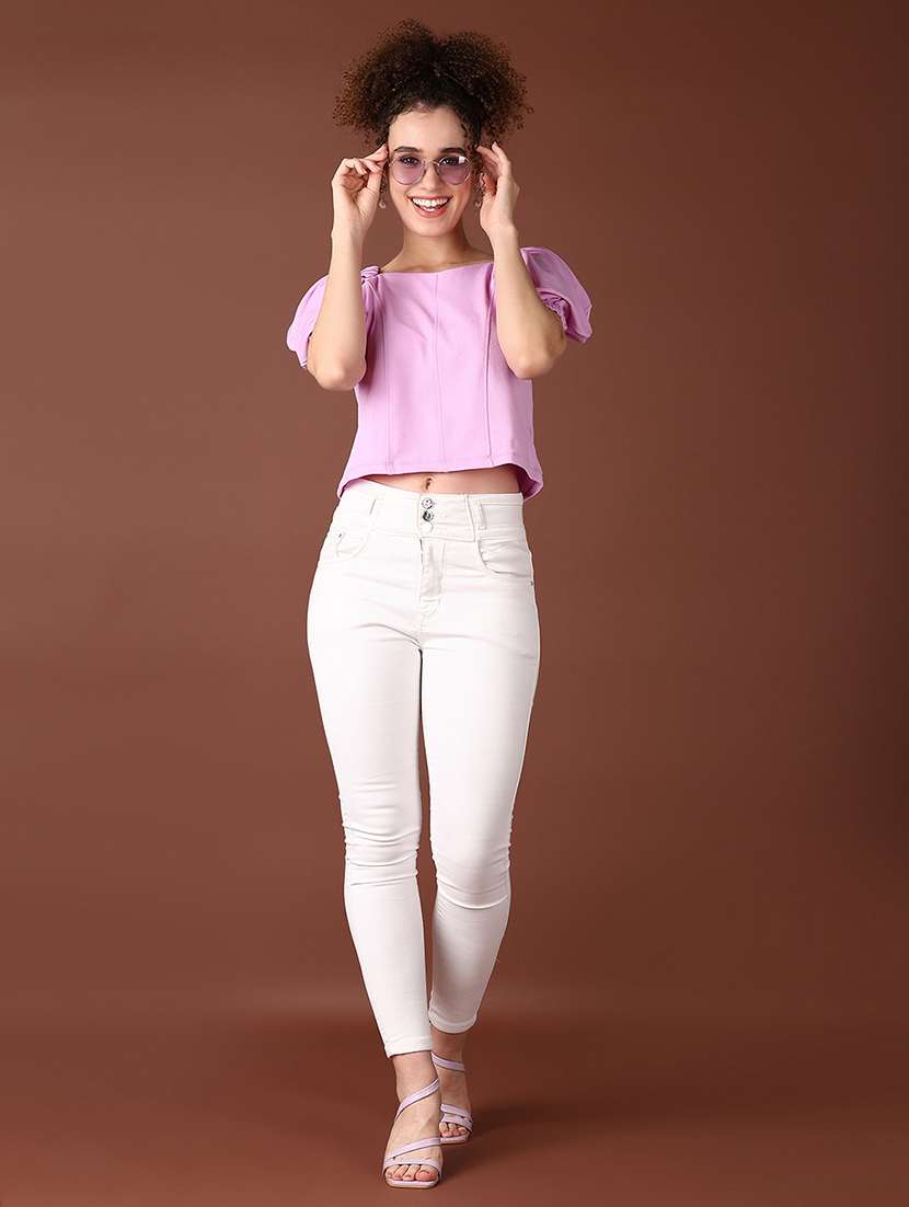 women sweeteat neck solid crop top - 21651591 -  Standard Image - 4