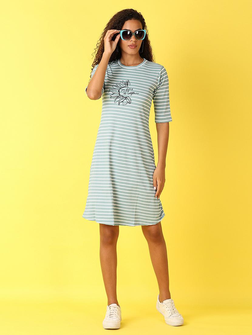 women round neck striped t-shirt dress - 21651606 -  Zoom Image - 0