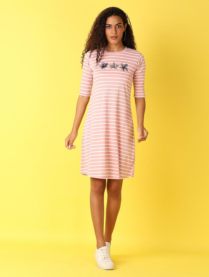 women round neck striped t-shirt dress - 21651607 -  Standard Image - 1