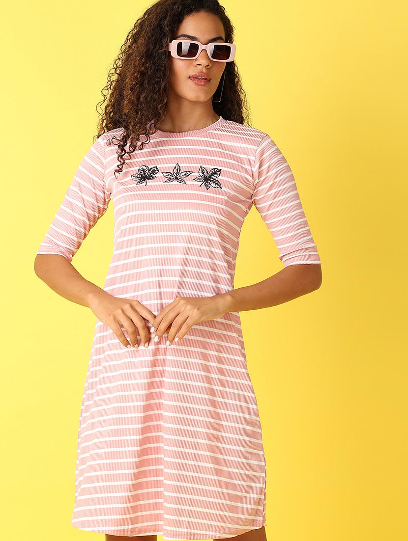 women round neck striped t-shirt dress - 21651607 - Standard Image - 4