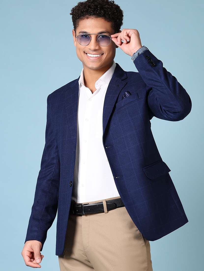 men long sleeves checkered single breasted casual blazer - 21651609 -  Standard Image - 1