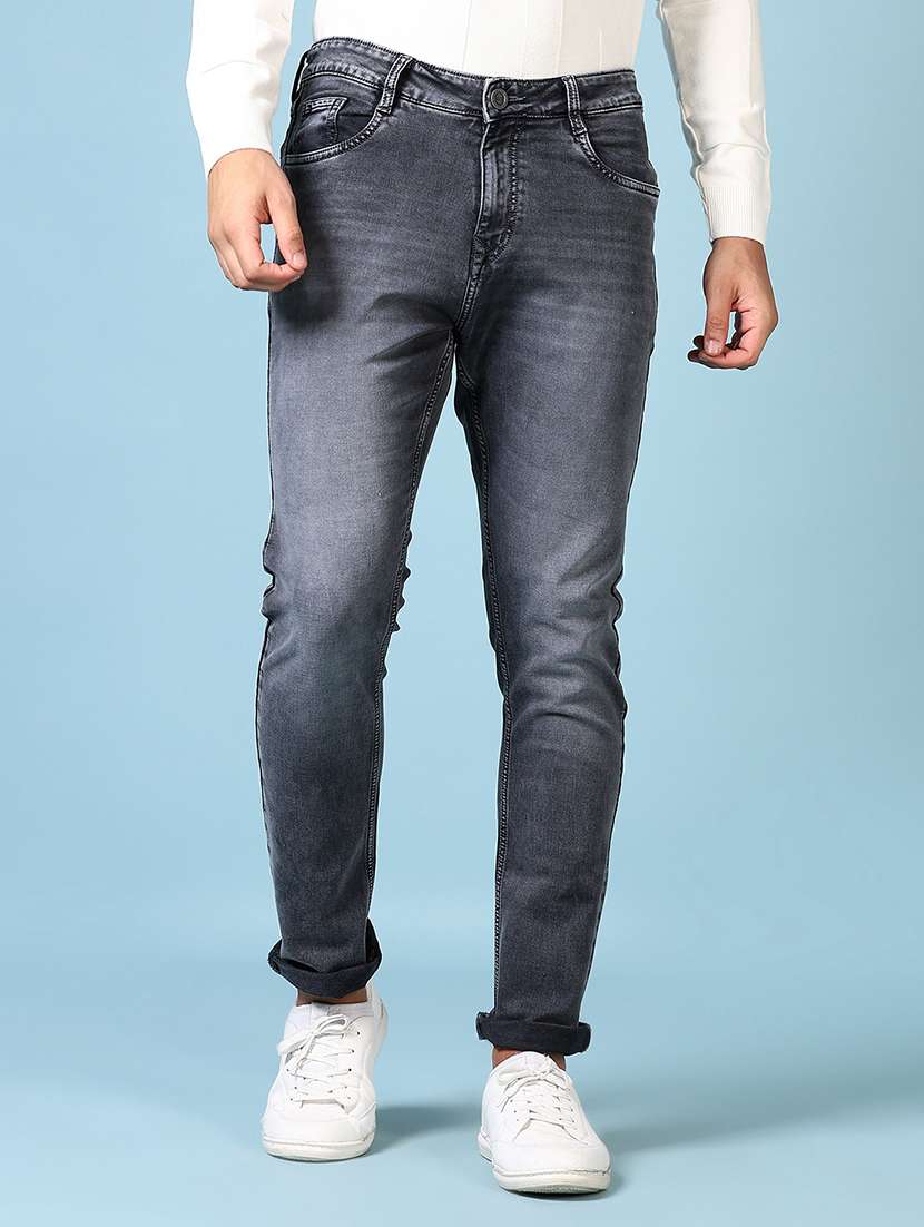 men mid rise plain slim fit jeans - 21651630 -  Standard Image - 1