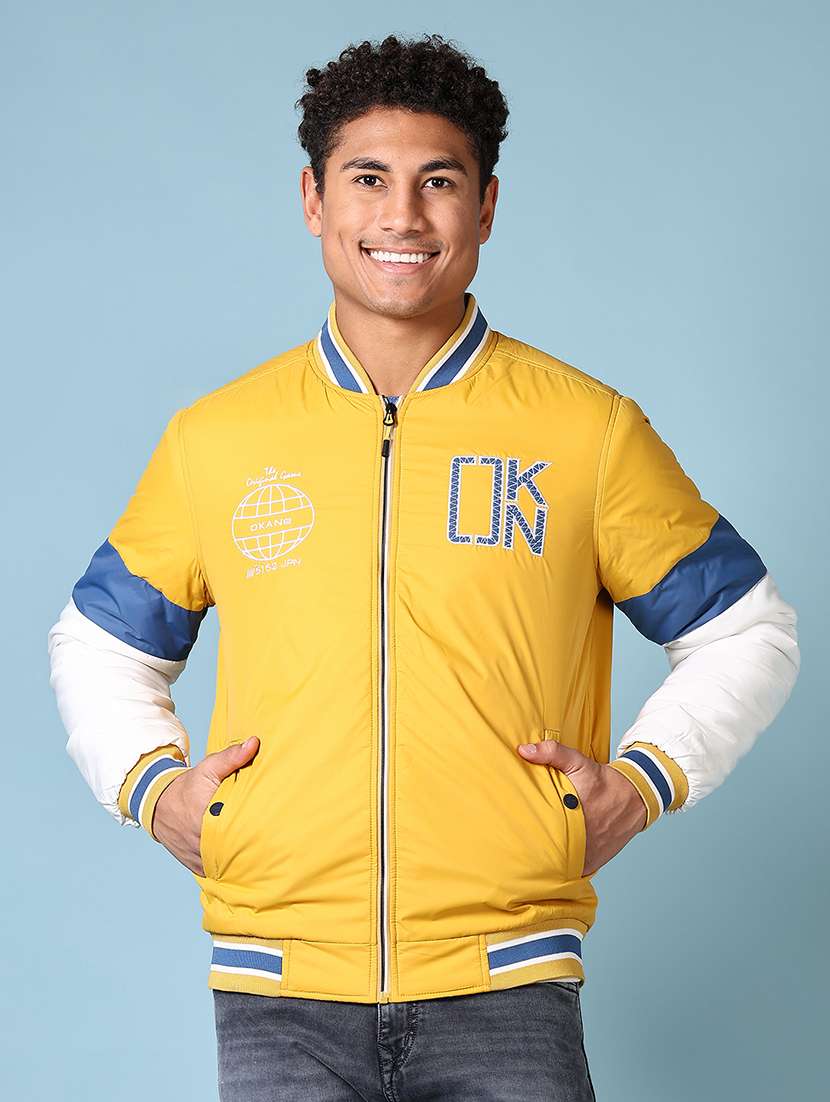 men typography print long sleeve varsity jacket