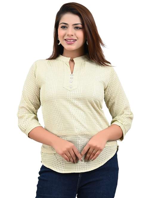 women mandarin neck self design regular top - 21651701 - Standard Image - 0