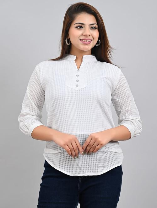 women mandarin neck self design regular top - 21651702 -  Standard Image - 0