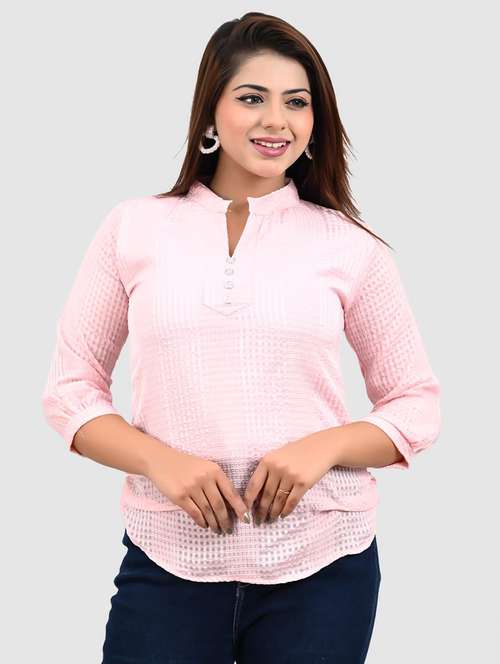 women mandarin neck self design regular top - 21651703 - Standard Image - 0