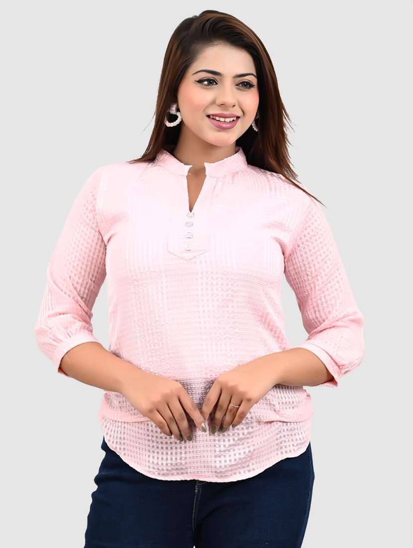 women mandarin neck self design regular top - 21651703 - Zoom Image - 0
