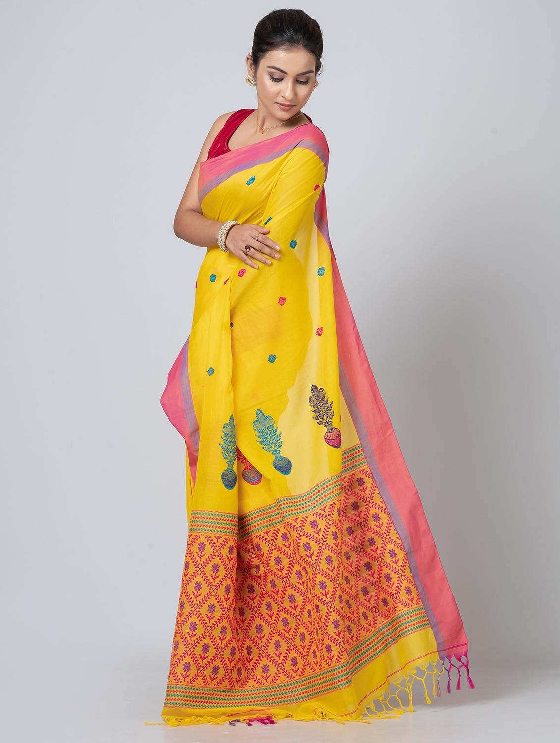 women yellow printed saree with blouse - 21651713 - Standard Image - 1