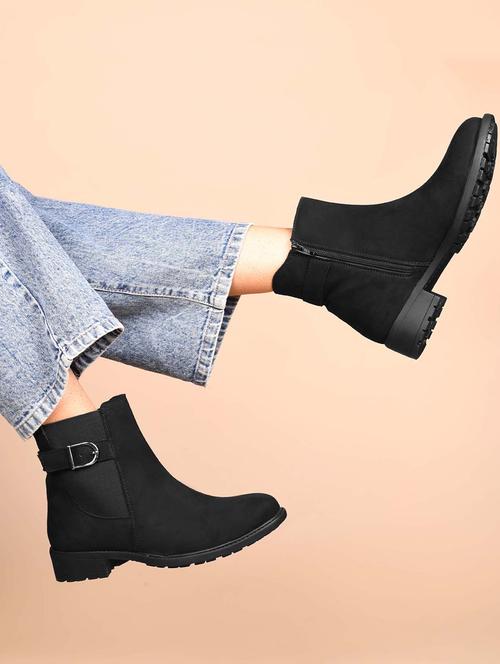 women black solid ankle boots - 21651871 - Standard Image - 0