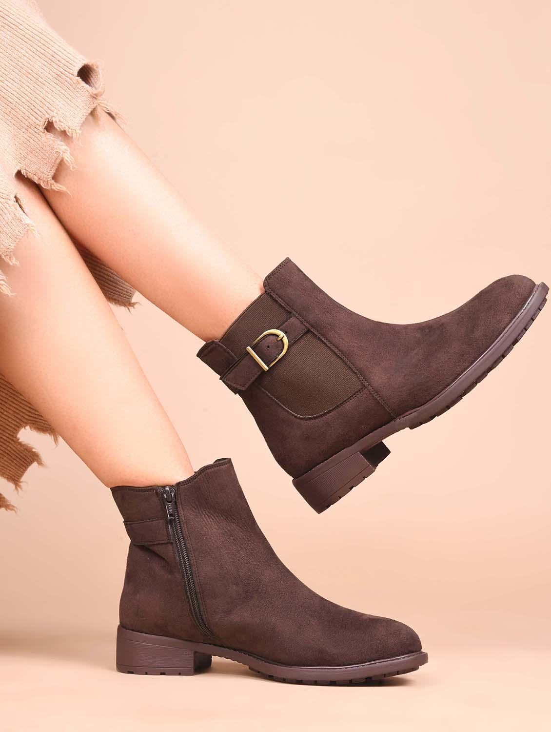 women brown solid ankle boots - 21651872 - Zoom Image - 0