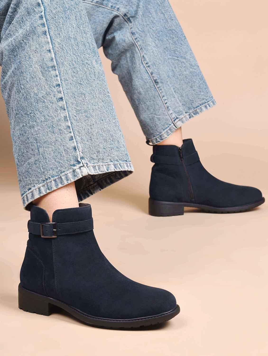 women navy blue solid ankle boots - 21651873 -  Zoom Image - 0