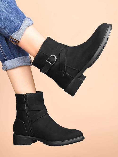 women black solid ankle boots - 21651875 - Standard Image - 0