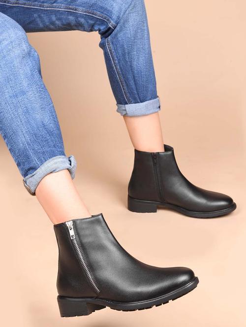 women black solid ankle boots - 21651877 - Standard Image - 0