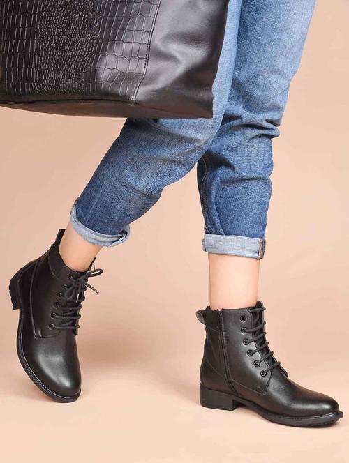 women black solid ankle boots - 21651879 - Standard Image - 0