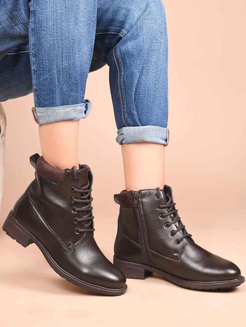 women brown solid ankle boots - 21651880 - Standard Image - 0