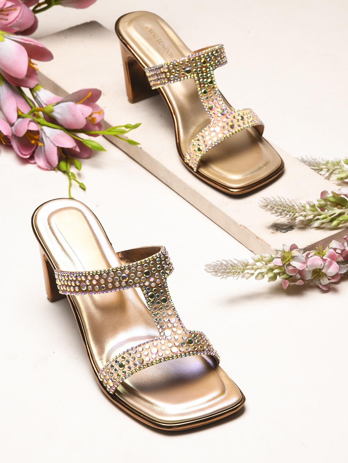 women gold block heel sandals - 21651883 - Standard Image - 1