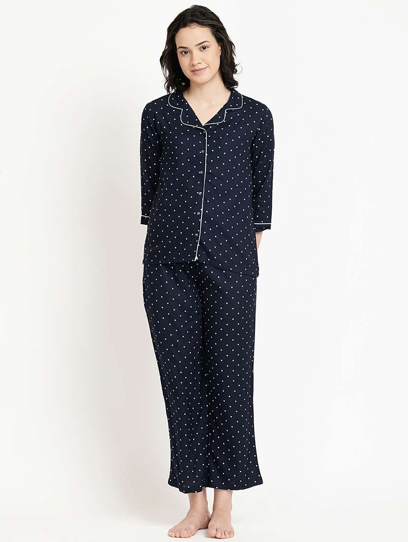 women polka doted cuban collar nightwear set - 21651889 -  Standard Image - 1