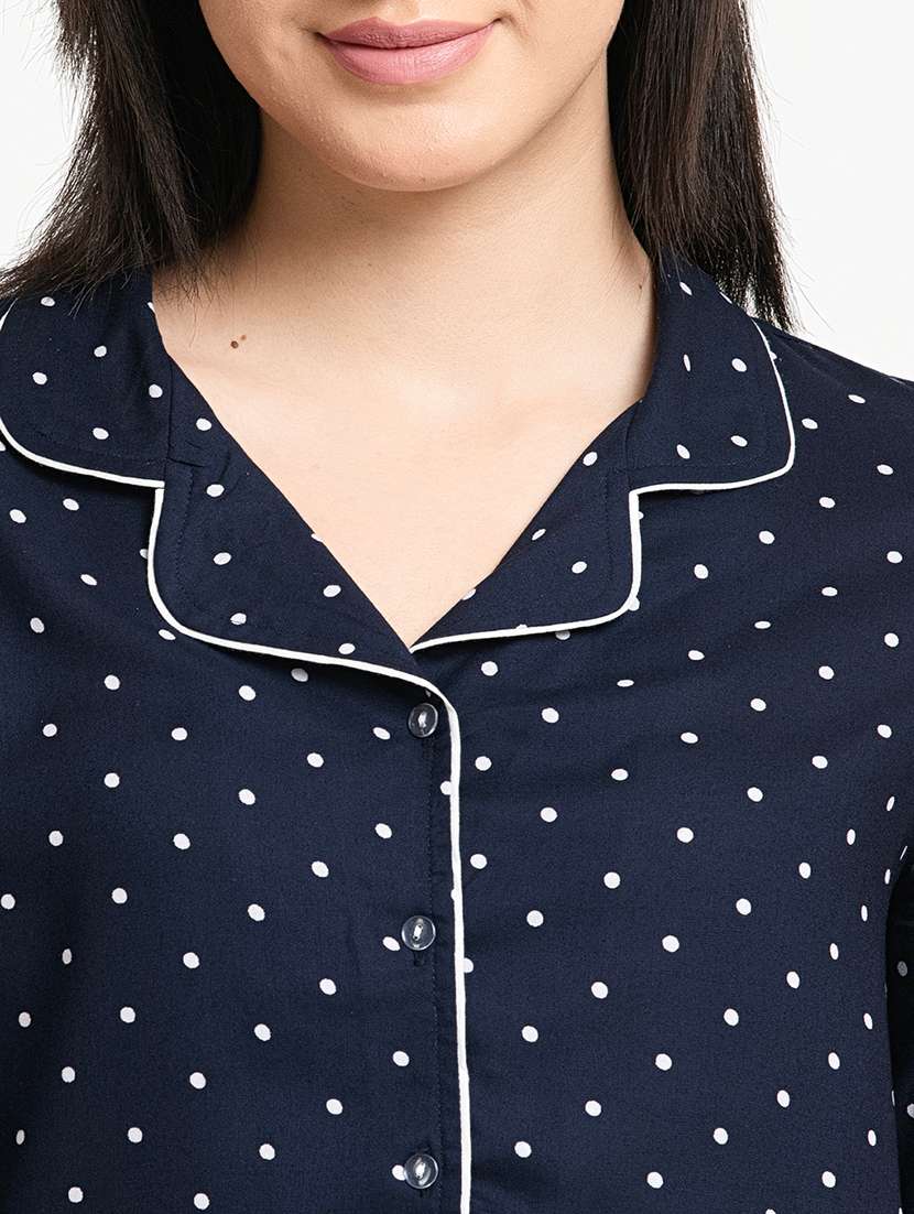 women polka doted cuban collar nightwear set - 21651889 -  Standard Image - 4