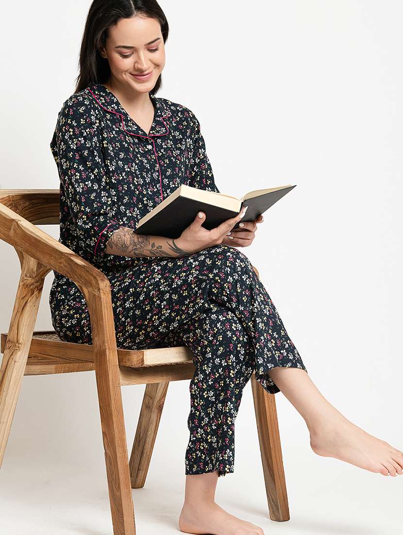 women floral print cuban collar nightwear set - 21651890 -  Standard Image - 4