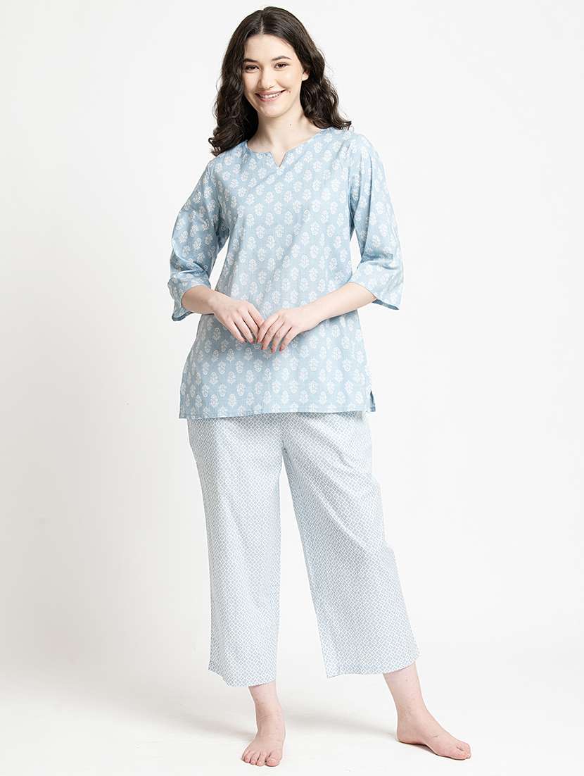 women printed notch neck nightwear set - 21651895 -  Standard Image - 1