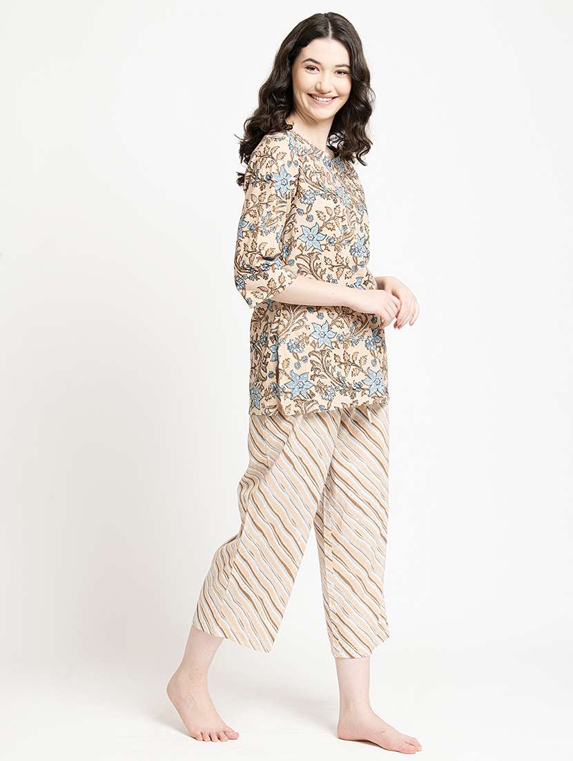 women printed notch neck nightwear set - 21651896 -  Standard Image - 1