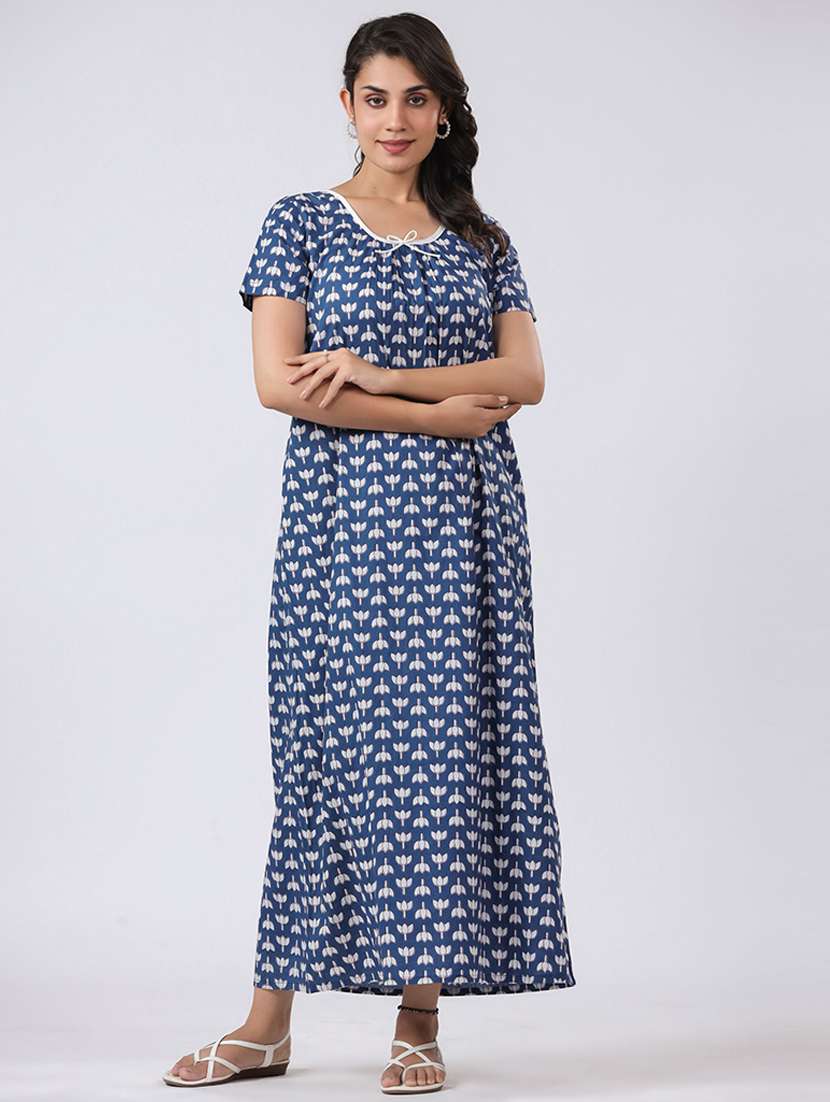 women printed short sleeves nighty - 21651938 -  Standard Image - 1
