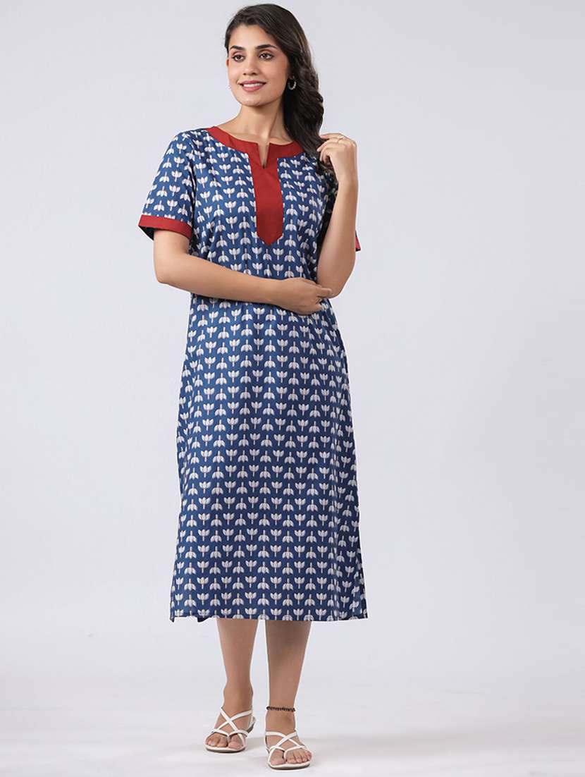 women printed short sleeves nighty - 21651939 -  Standard Image - 1