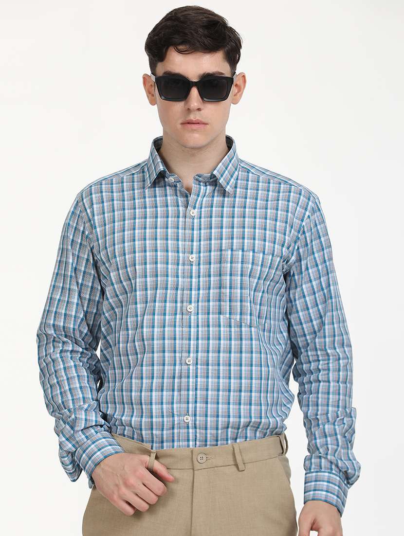 men checks long sleeve formal shirt - 21651963 -  Standard Image - 1