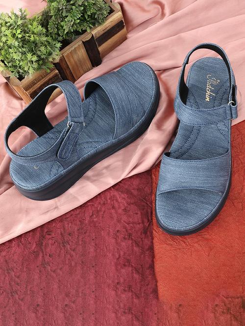 women blue back strap wedge - 21652681 - Standard Image - 0