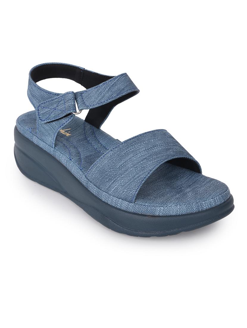 women blue back strap wedge - 21652681 -  Standard Image - 1