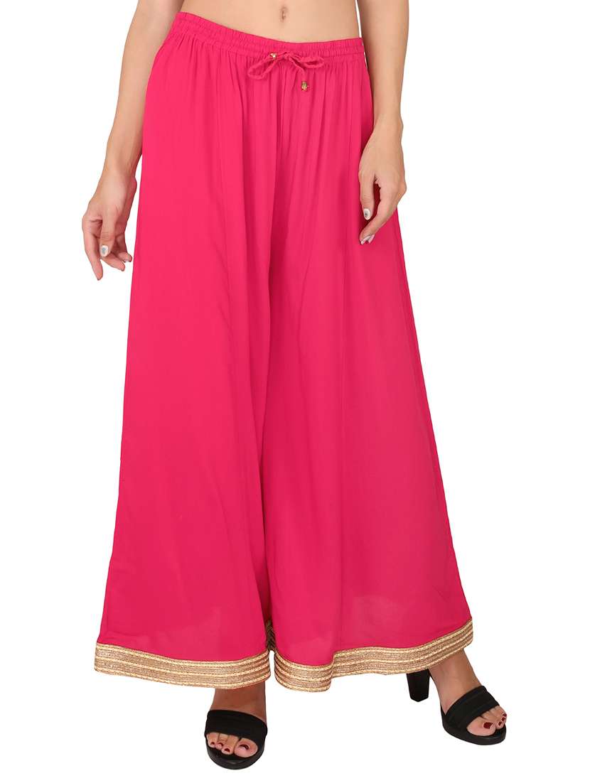 women pink solid flared palazzos - 21652696 - Standard Image - 1