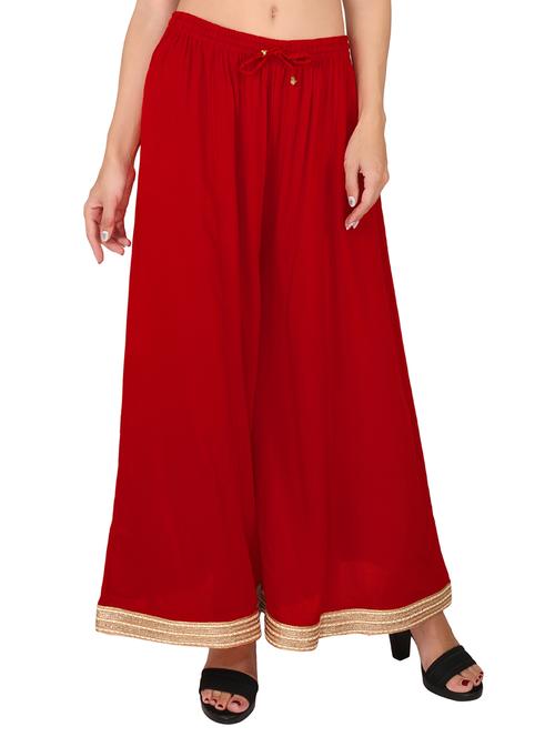 women red solid flared palazzos - 21652697 -  Standard Image - 0