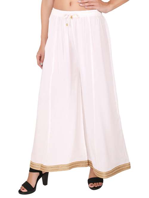women white solid flared  palazzos - 21652701 -  Standard Image - 0