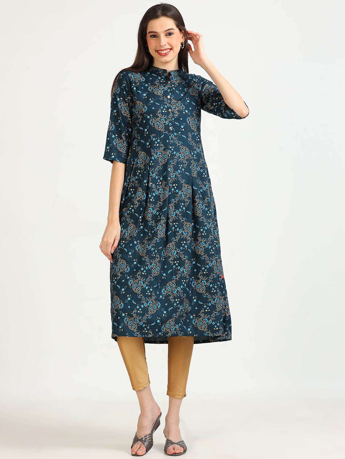 women paisleyl print mandarin neck anarkali kurta - 21652723 - Zoom Image - 0
