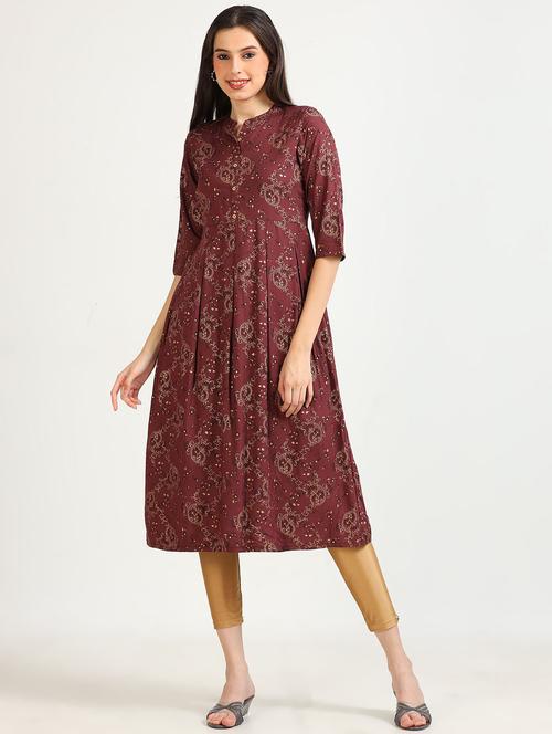 women maroon paisley print anarkali kurta - 21652724 - Standard Image - 0
