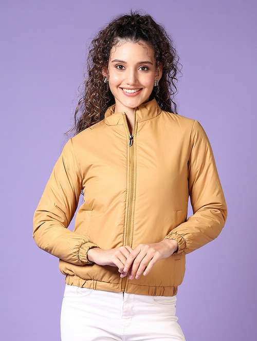 women solid long sleeves puffer jacket - 21652740 -  Standard Image - 0