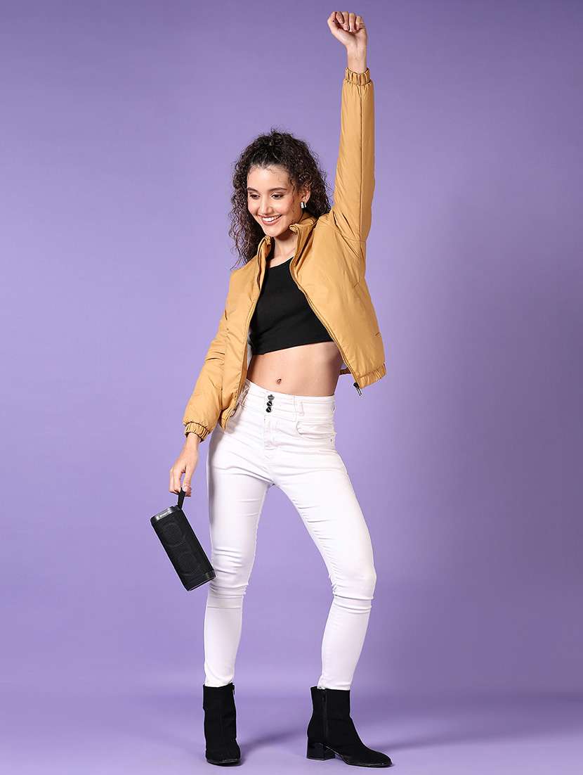 women solid long sleeves puffer jacket - 21652740 -  Standard Image - 4