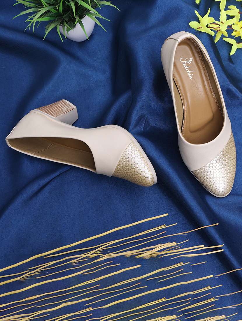 women beige block heel pump
