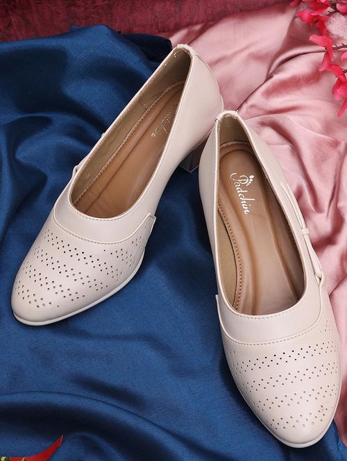 women cream cut work block heel pump - 21652880 -  Standard Image - 0