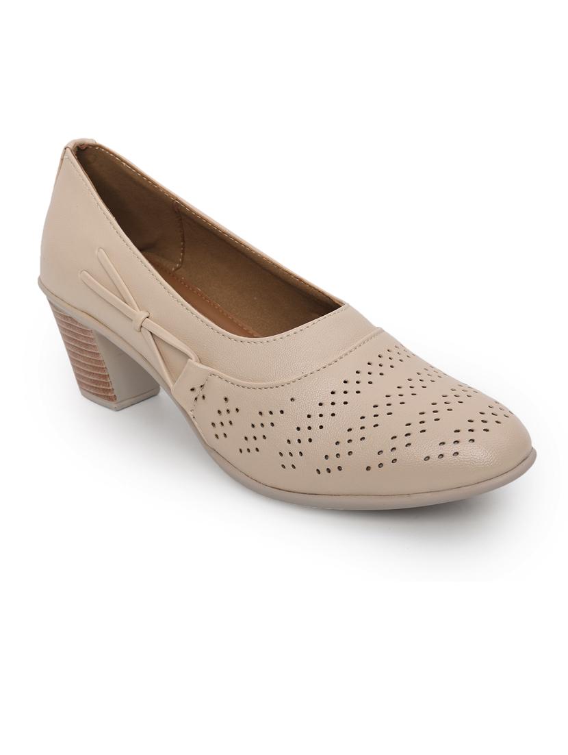 women cream cut work block heel pump - 21652880 -  Standard Image - 1