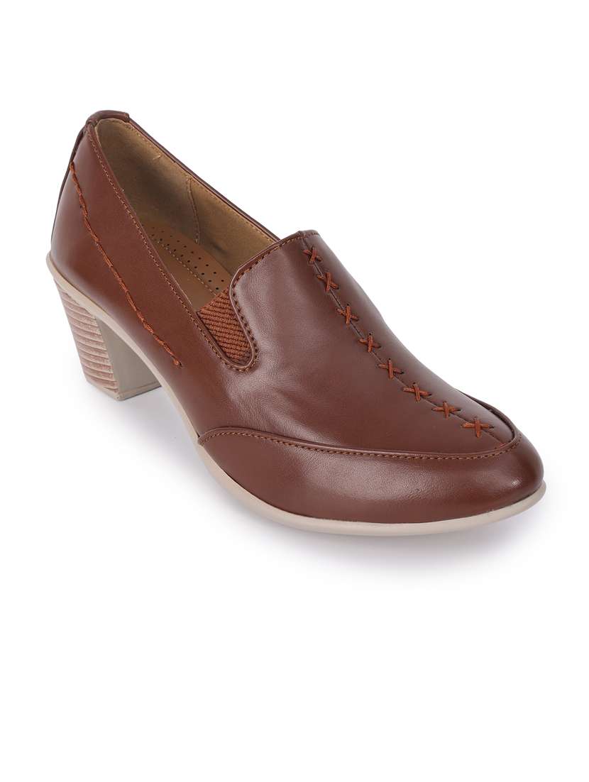 women brown solid block heel pumps - 21652881 -  Standard Image - 1