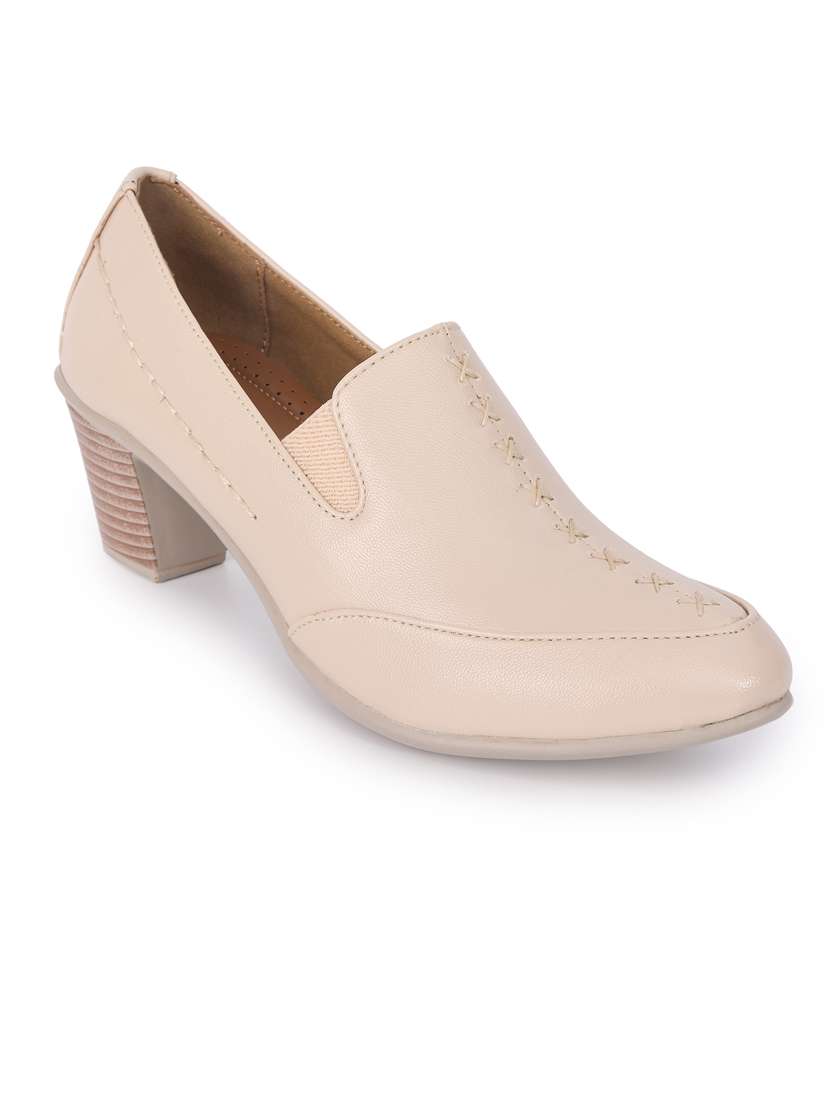 women cream solid block heel pumps - 21652882 -  Standard Image - 1