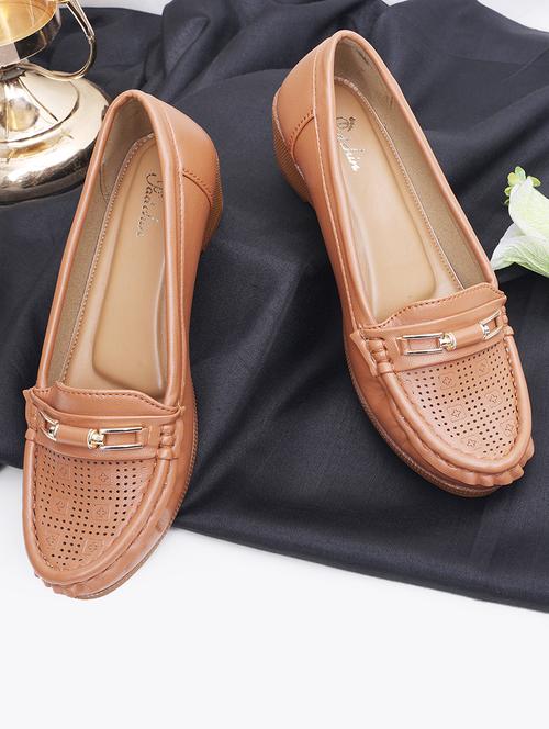 women tan cut work slip on loafer - 21652890 -  Standard Image - 0