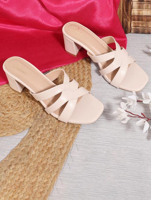 women cream solid block heel sandals - 21652898 - Standard Image - 0