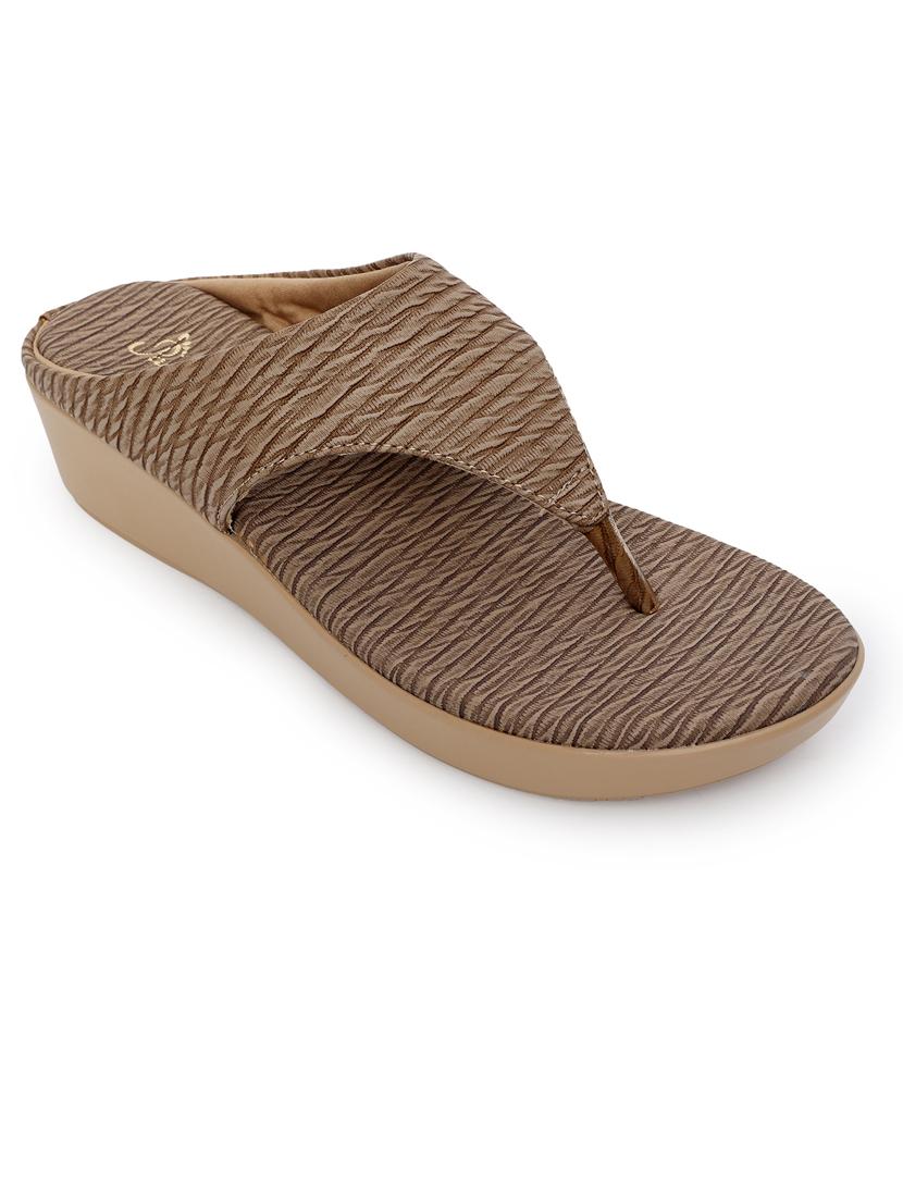 women beige textured t-strap wedge - 21652923 -  Standard Image - 1