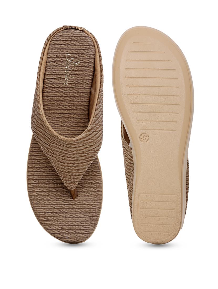 women beige textured t-strap wedge - 21652923 - Standard Image - 4