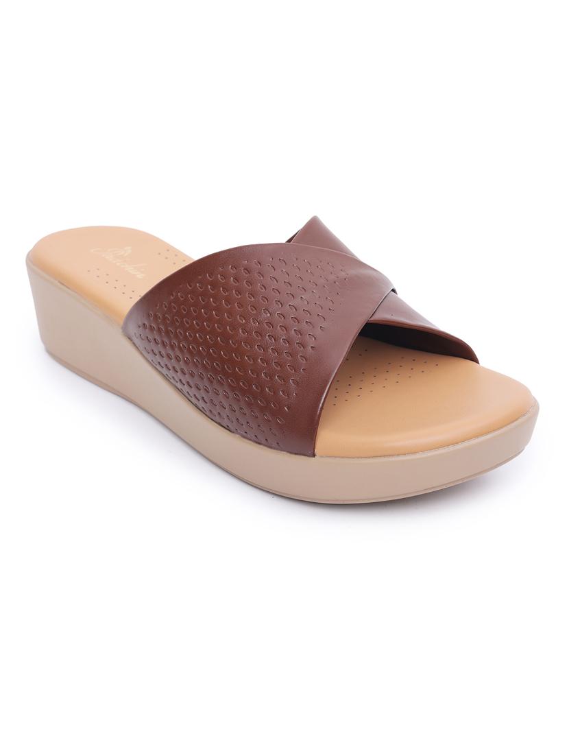 women brown textured slip on wedge - 21652929 -  Standard Image - 1