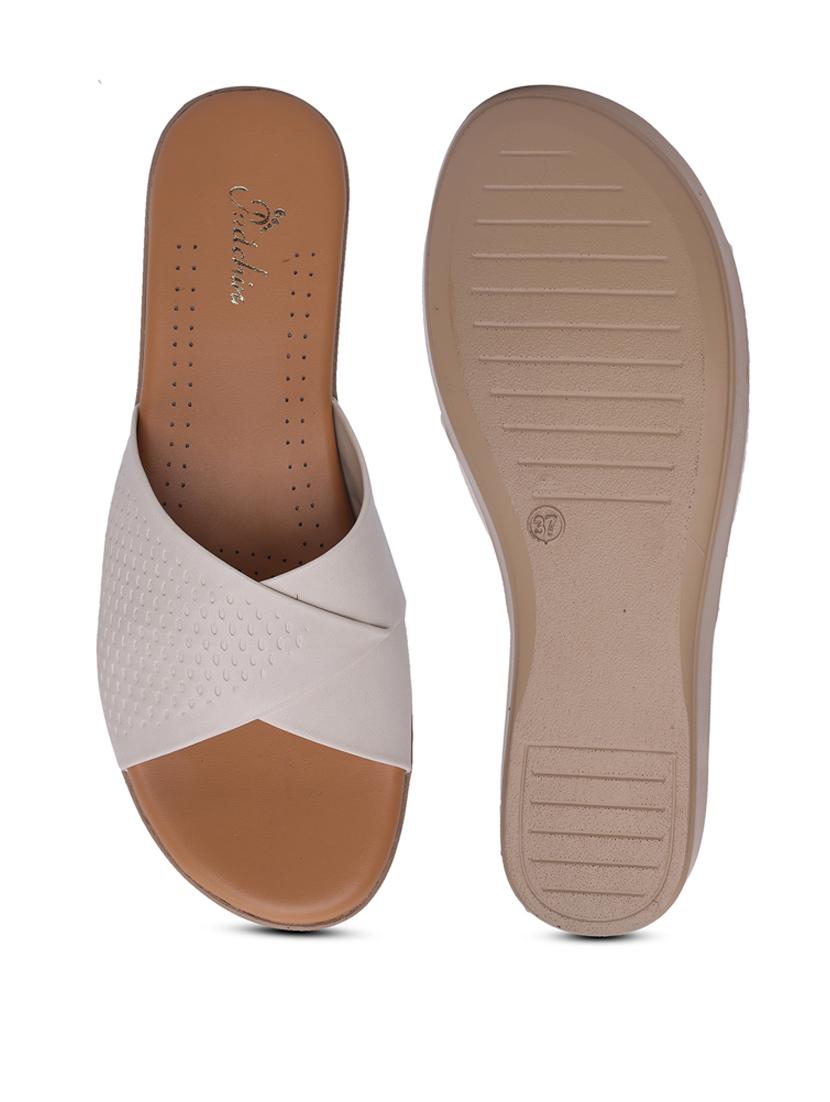 women cream textured slip on wedge - 21652930 - Standard Image - 4