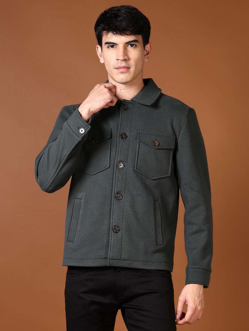men solid long sleeve shacket