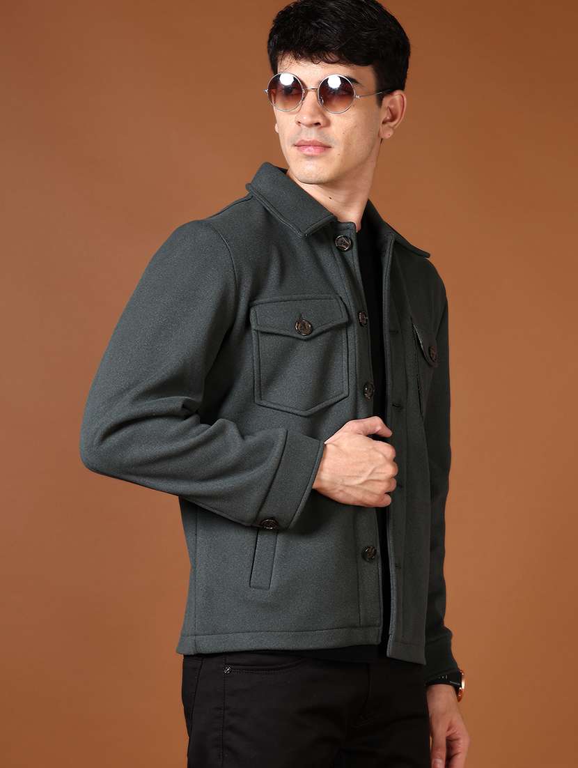 men solid long sleeve shacket - 21653122 -  Standard Image - 1